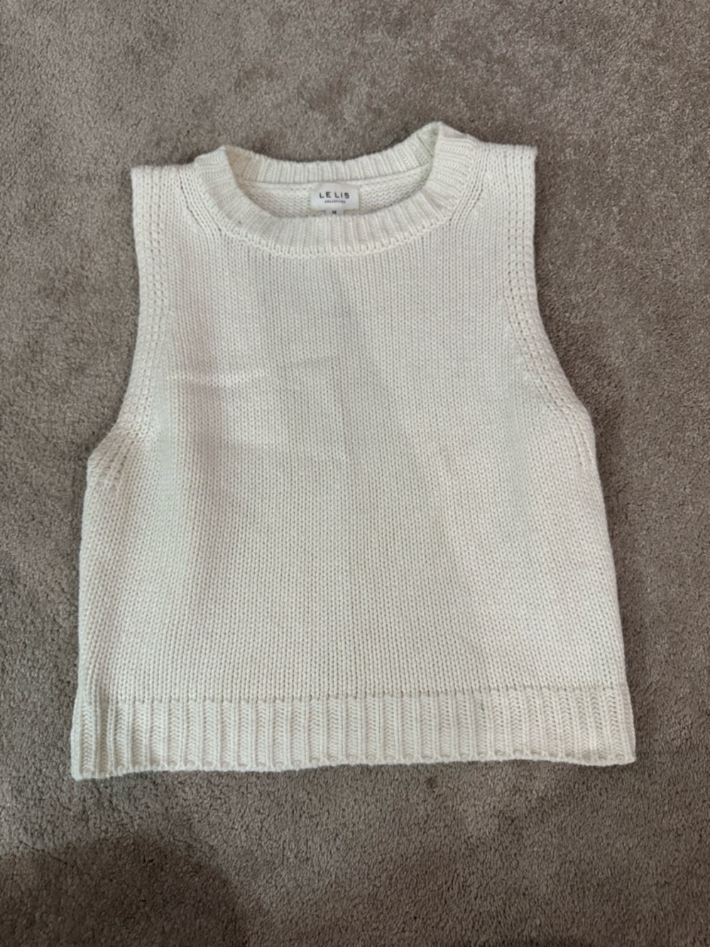 Le Lis Cream Knit Sleeveless Crop Tank